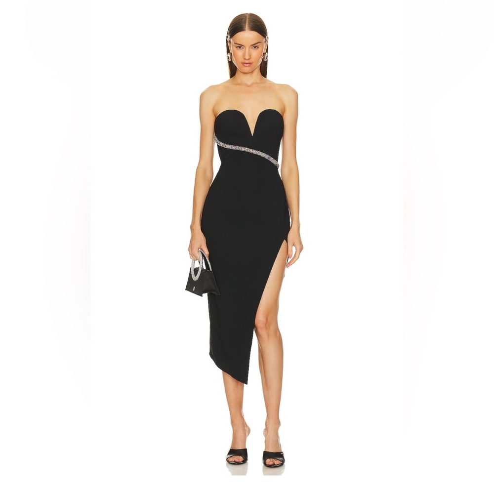Amanda Uprichard Soiree Dress in Black Size XS Rhinestone Embellish Asymmetric